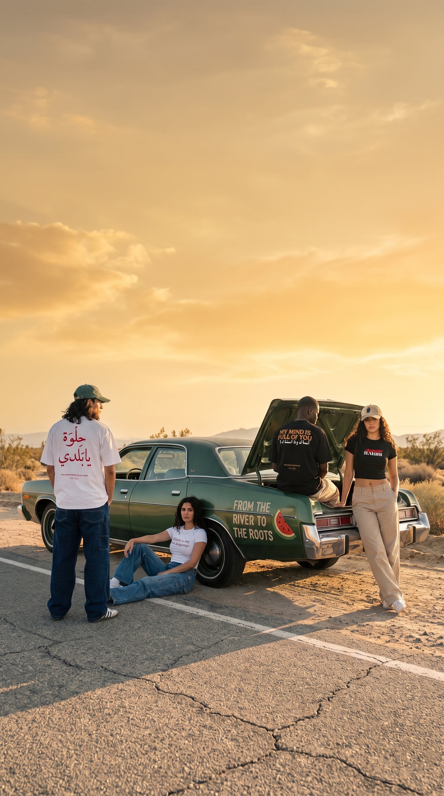Models wearing Arab Eyes graphic T-shirts
